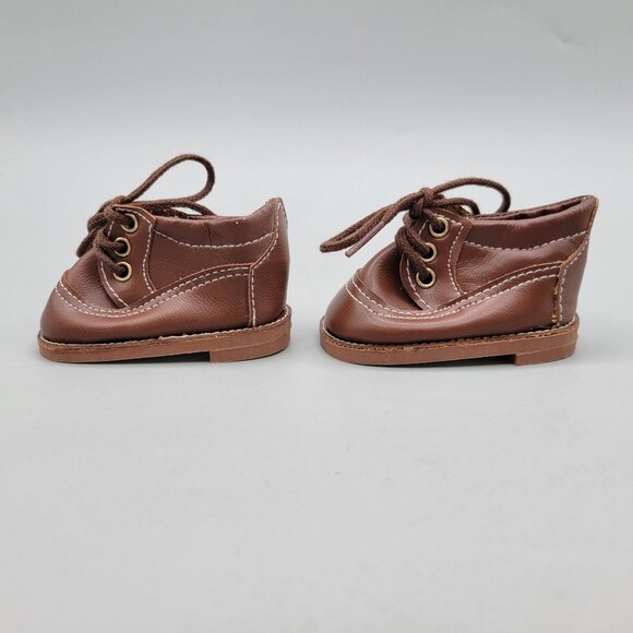 Tallinas Brown Lace-Up Doll Shoes Size 3 Faux Leather With Stitch Detail - Picture 7 of 7